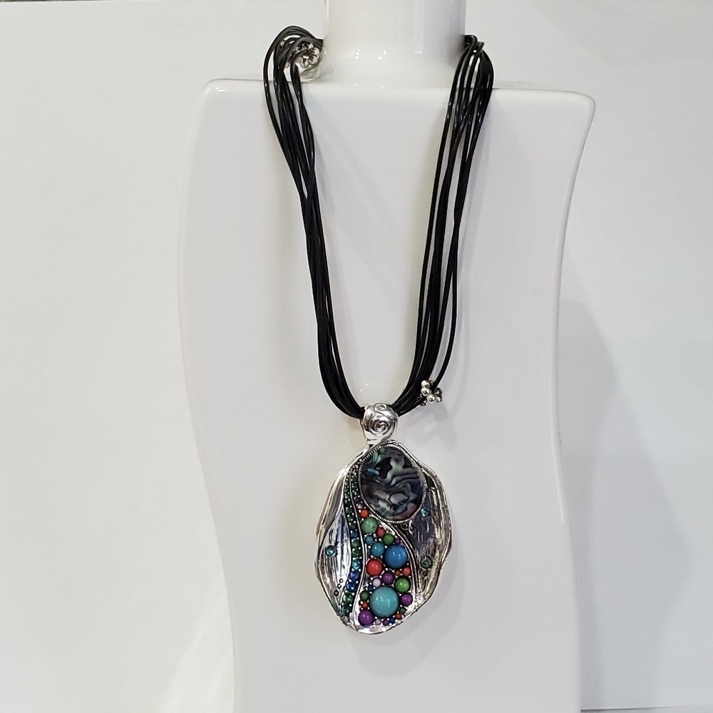 Paua Shell Abalone Statement Pendant Necklace - image 1